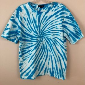 Boys, Lands’ End, turquoise and white, tie-dye T-shirt, size large(14-16)
